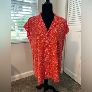 She + Sky button up collared orange/red shirt